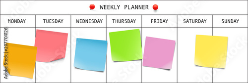 Weekly planner with memory notes. Vector illustration. Can be use for template your design, presentation, promo, ad. EPS10. photo