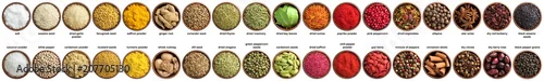 Panel kuchenny z motywem big set of indian spices and herbs isolated on white background. Colorful seasoning for spicing food