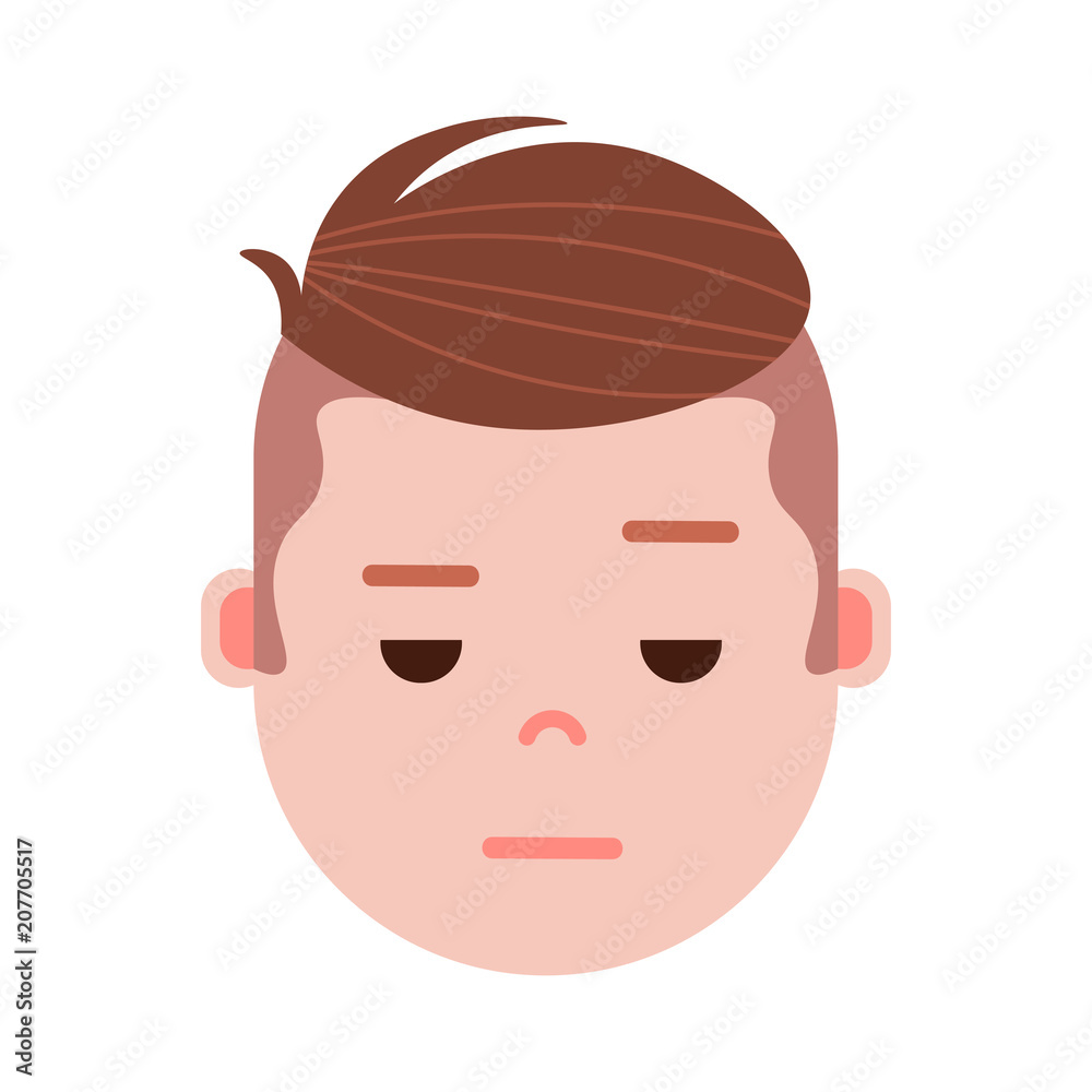 boy head emoji with facial emotions, avatar character, man sorrowful face with different male emotions concept. flat design. vector illustration