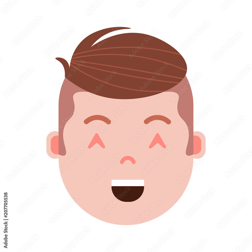 boy head emoji personage icon with facial emotions, avatar character, man satisfied face with different male emotions concept. flat design. vector illustration boy head emoji personage icon with facial emotions, avatar character, man satisfied face with different male emotions concept. flat design. vector illustration