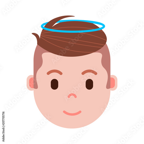 boy head emoji with facial emotions, avatar character, man nimbus face with different male emotions concept. flat design. vector illustration