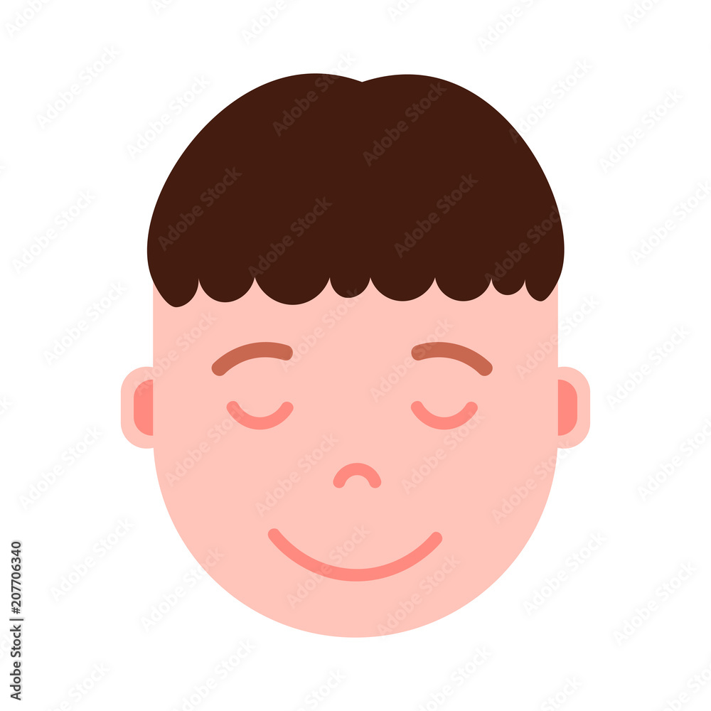 boy head emoji personage icon with facial emotions, avatar character, man sleep smiling face with different male emotions concept. flat design. vector illustration boy head emoji personage icon with facial emotions, avatar character, man sleep smiling face with different male emotions concept. flat design. vector illustration