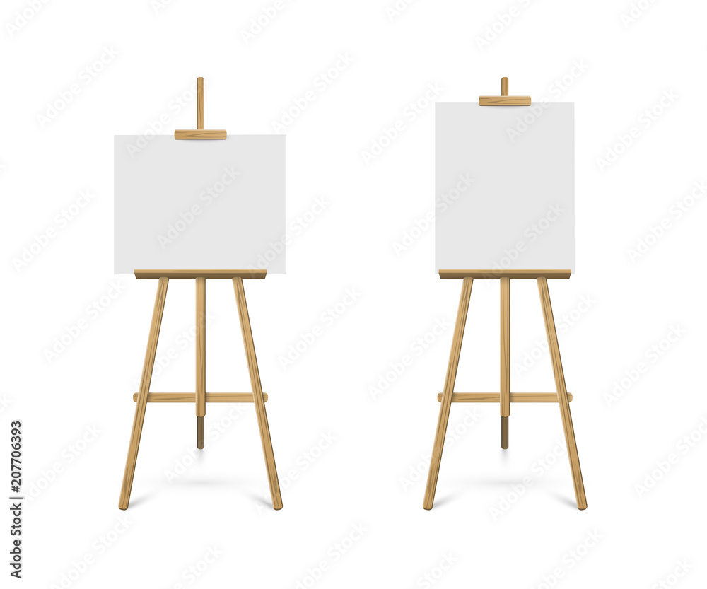 Obraz premium Easels with horizontal and vertical paper sheets. Vector realistic design elements.