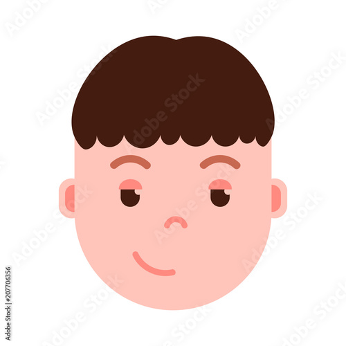 boy head emoji personage icon with facial emotions, avatar character, man cunning face with different male emotions concept. flat design. vector illustration