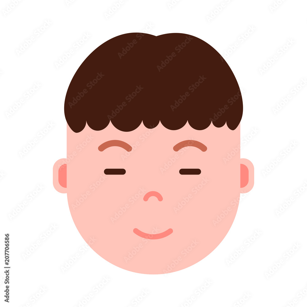 boy head emoji personage icon with facial emotions, avatar character, man sleep smiling face with different male emotions concept. flat design. vector illustration