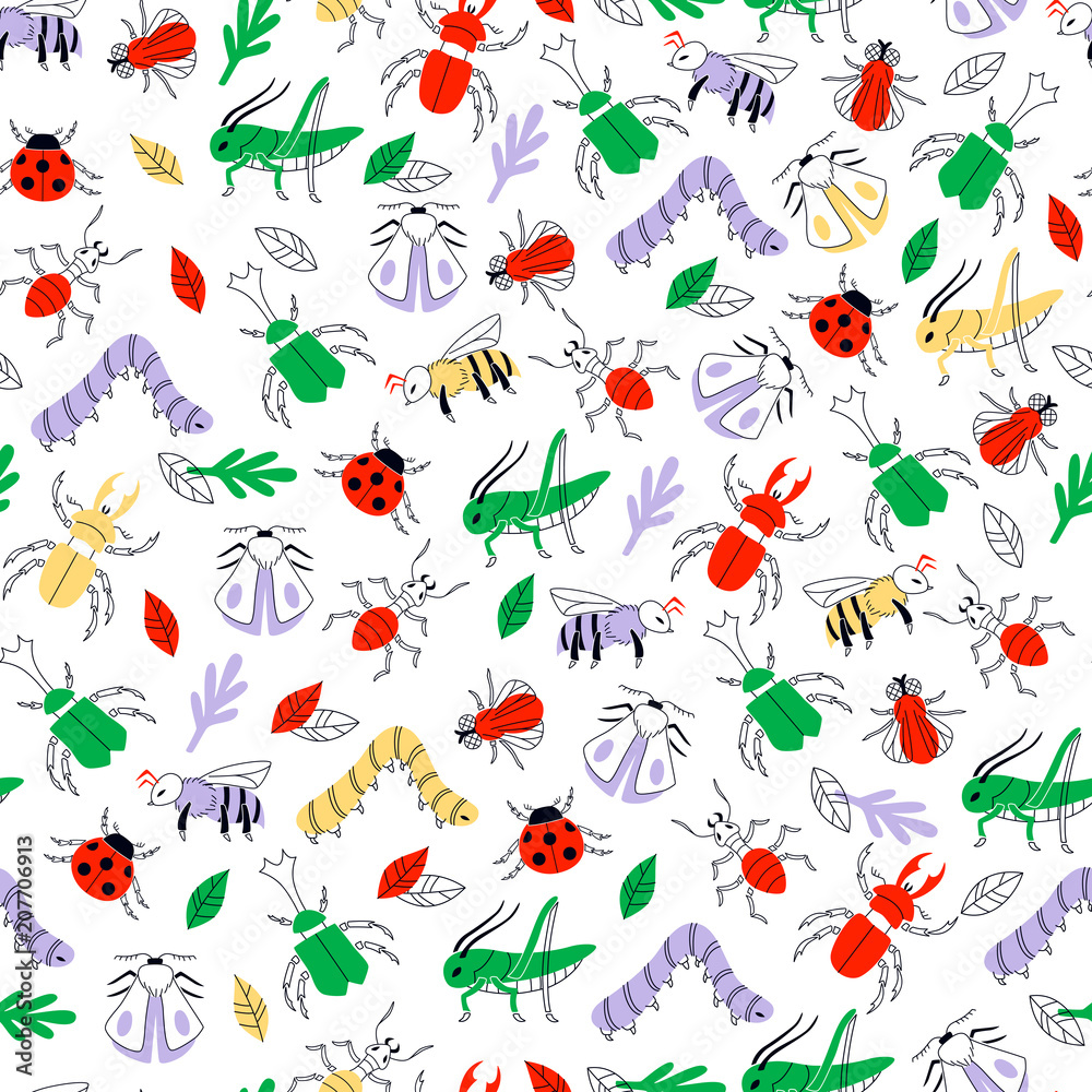 Doodle Hand Drawn Insect Seamless Background. Vector Illustration. Doodle Hand Drawn Insect Seamless Background. Vector Illustration.
