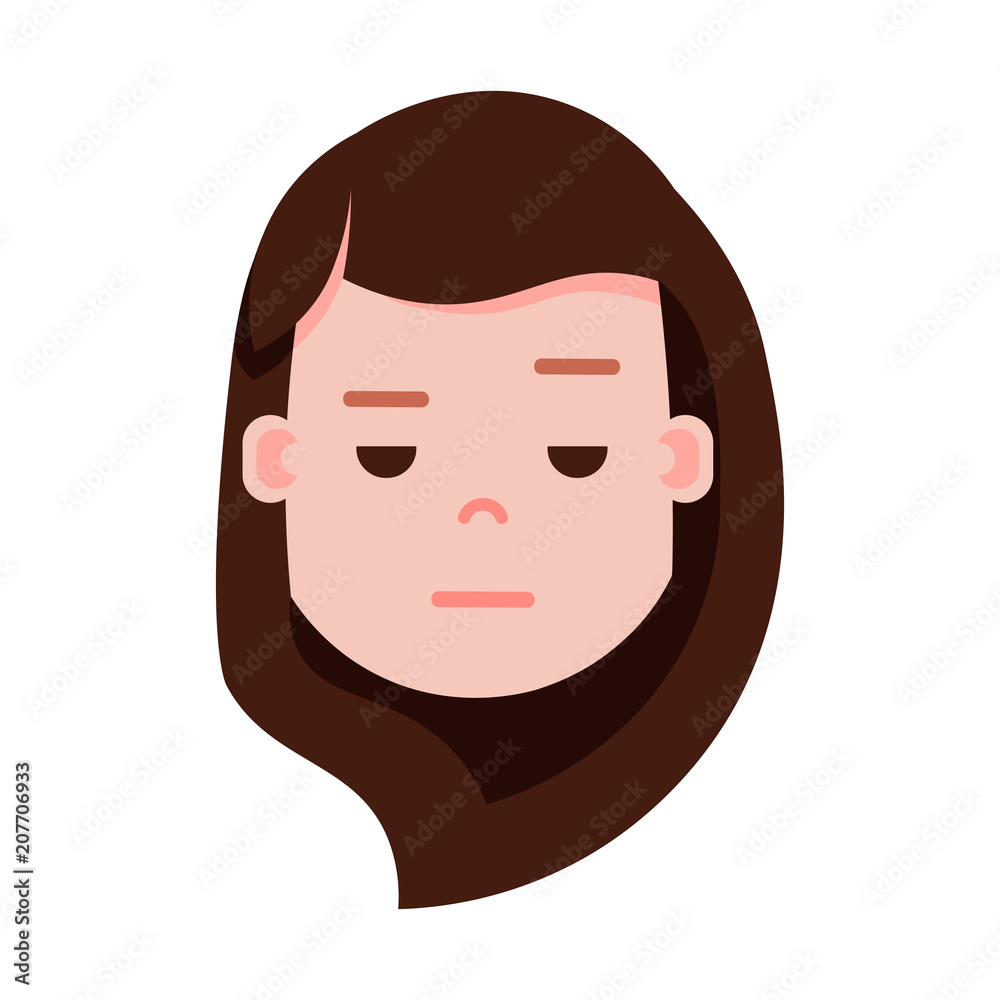 girl head emoji with facial emotions, avatar character, woman sorrowful face with different female emotions concept. flat design. vector illustration girl head emoji with facial emotions, avatar character, woman sorrowful face with different female emotions concept. flat design. vector illustration