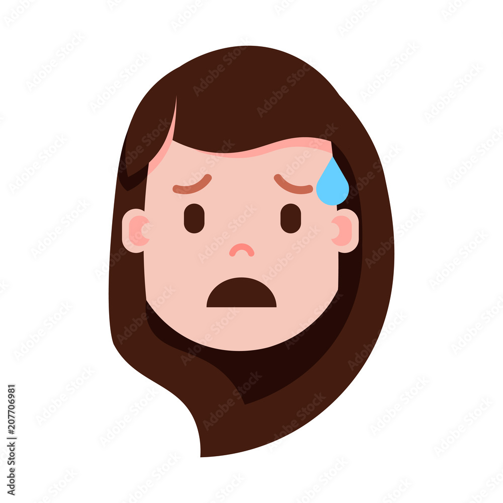 girl head emoji personage icon with facial emotions, avatar character, woman crying face with different female emotions concept. flat design. vector illustration girl head emoji personage icon with facial emotions, avatar character, woman crying face with different female emotions concept. flat design. vector illustration