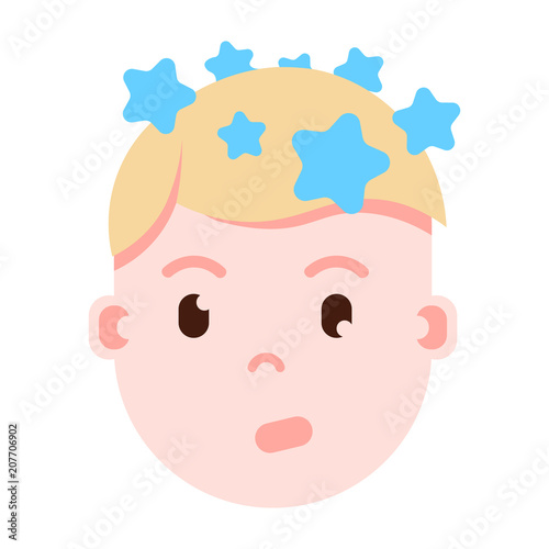boy head emoji personage icon with facial emotions, avatar character, man vertigo face with different male emotions concept. flat design. vector illustration