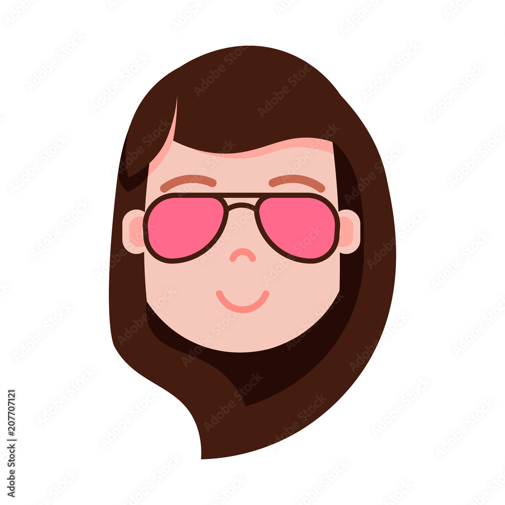 girl head emoji personage icon with facial emotions, avatar character, woman in glasses face with different female emotions concept. flat design. vector illustration