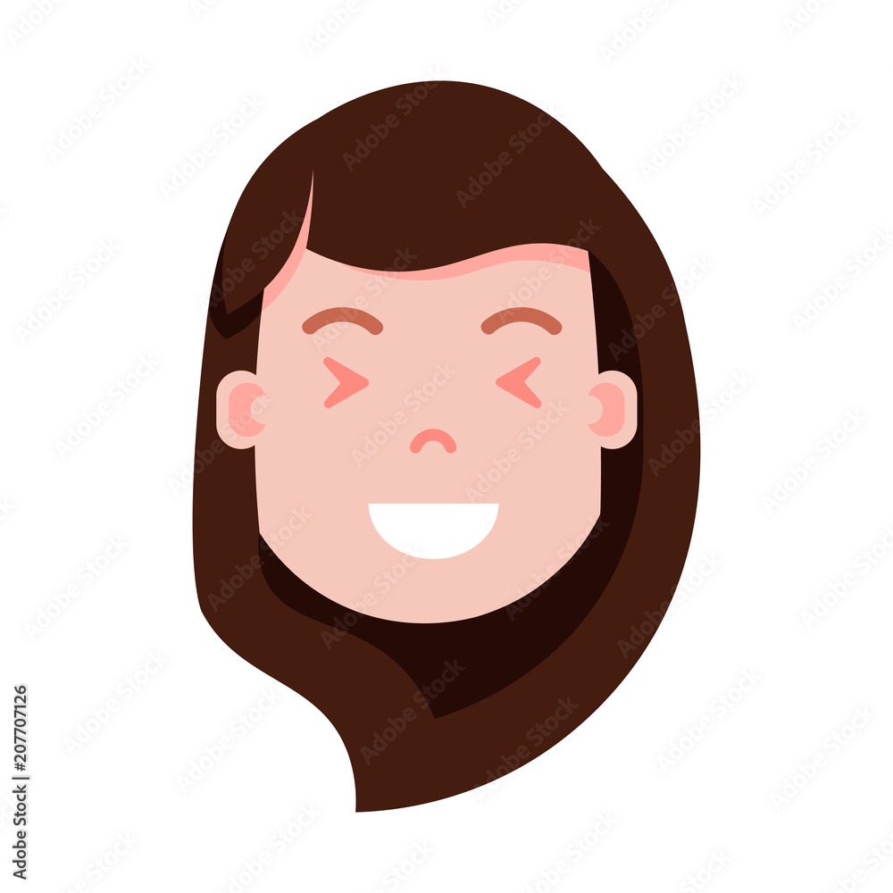 girl head emoji personage icon with facial emotions, avatar character, woman satisfied face with different female emotions concept. flat design. vector illustration girl head emoji personage icon with facial emotions, avatar character, woman satisfied face with different female emotions concept. flat design. vector illustration