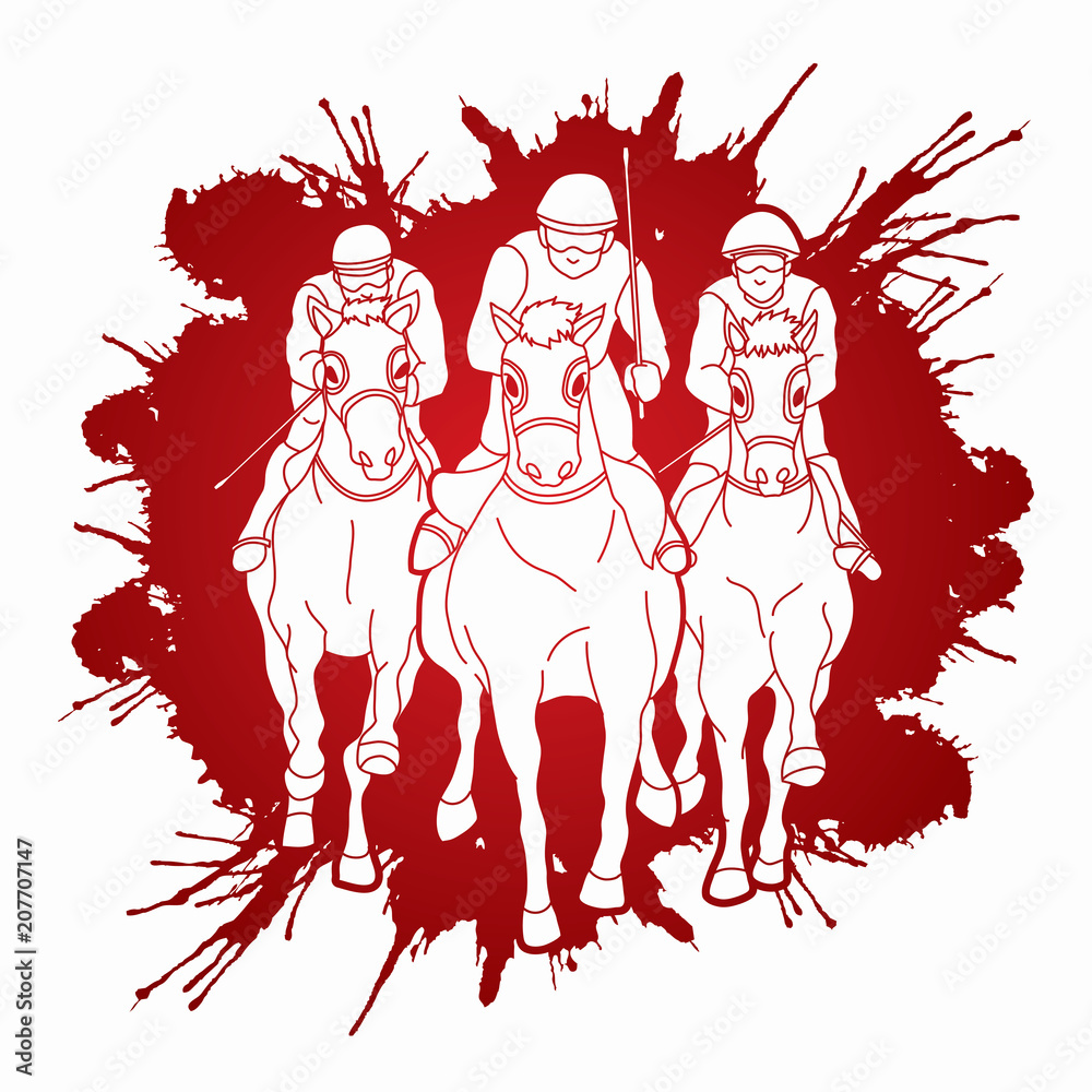 Fototapeta premium Horse racing ,Horse with jockey designed on splatter ink graphic vector.