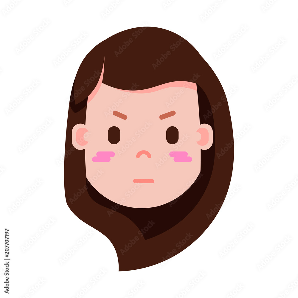 girl head emoji personage icon with facial emotions, avatar character, woman embarrass face with different female emotions concept. flat design. vector illustration girl head emoji personage icon with facial emotions, avatar character, woman embarrass face with different female emotions concept. flat design. vector illustration