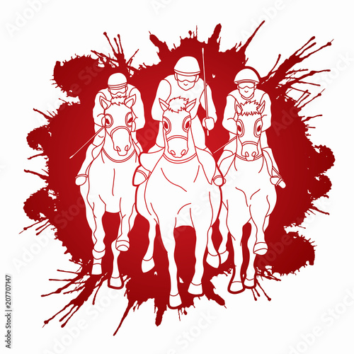 Horse racing ,Horse with jockey designed on splatter ink graphic vector.