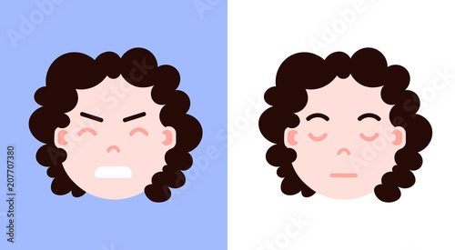 set girl head emoji personage icon with facial emotions, avatar character, sleep face with different female emotions concept. flat design. vector illustration