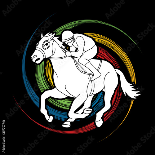 Horse racing ,Horse with jockey designed on spin wheel background  graphic vector.