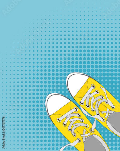Pair of shoes on color background in Pop Art Style Vector Illustration