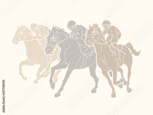 Horse racing ,Horse with jockey designed using dots pixels graphic vector.