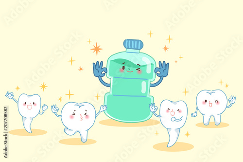 cartoon tooth with mouthwash