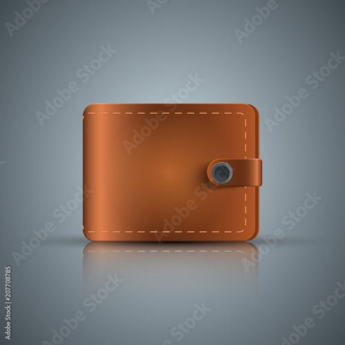 Realistic wallet icon on the grey background. Vector eps 10