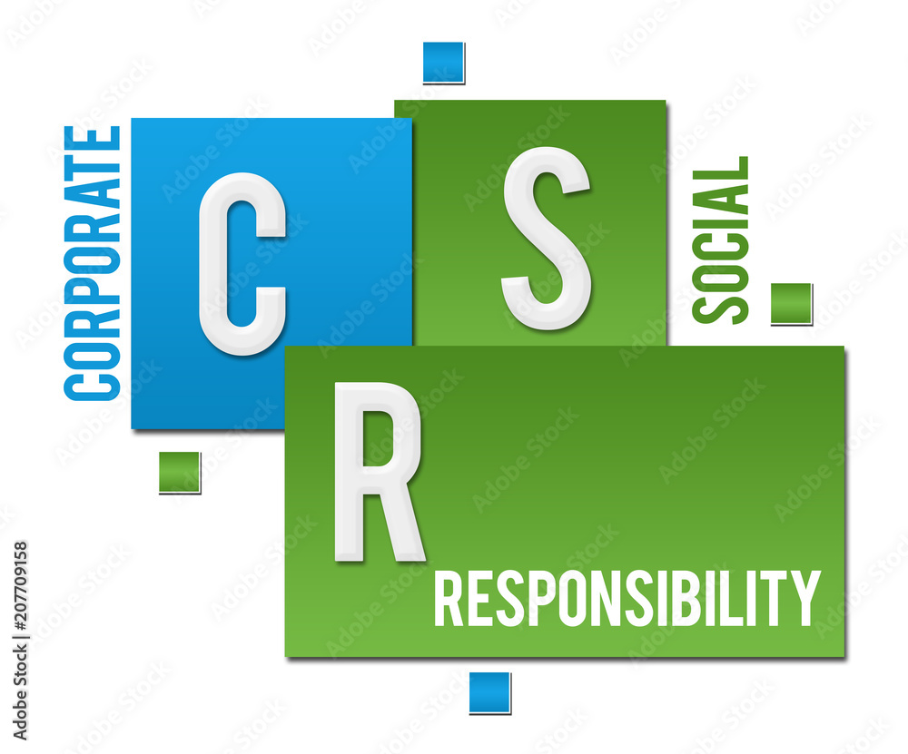 CSR - Corporate Social Responsibility Green Blue Squares Text CSR - Corporate Social Responsibility Green Blue Squares Text