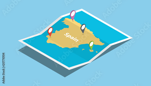 spain explore maps country nation with isometric style and pin location tag on top