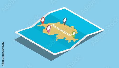 switzerland explore maps country nation with isometric style and pin location tag on top