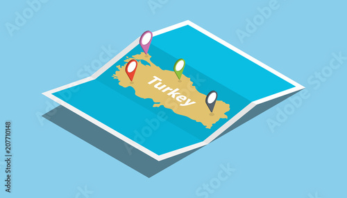 turkey explore maps country nation with isometric style and pin location tag on top