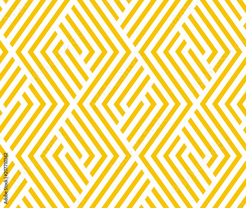 Abstract geometric pattern with stripes, lines. Seamless vector background. White and yellow ornament. Simple lattice graphic design