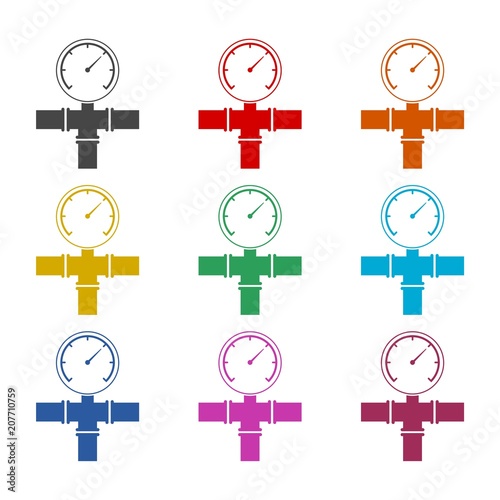 Manometer (pressure gauge) and vacuum gauge icon, color icons set