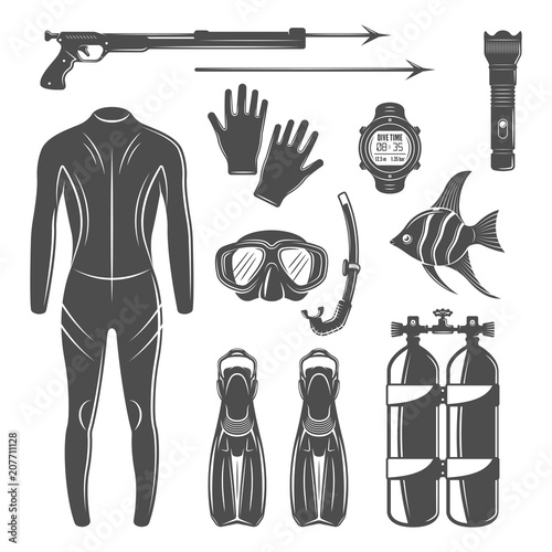 Scuba diving equipment vector design elements