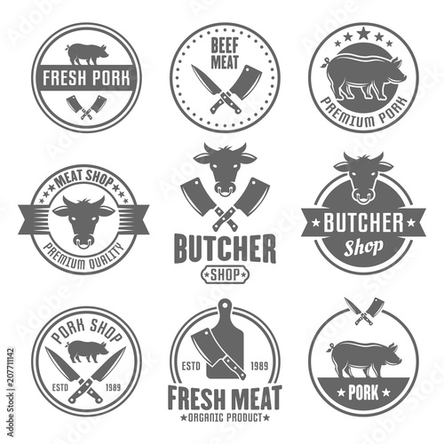 Butcher shop vector monochrome vintage emblems