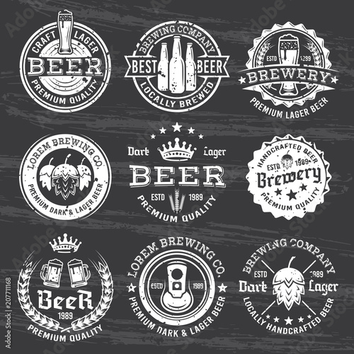 Beer and brewery vector white emblems on dark