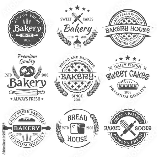 Bakery and pastries vintage vector black emblems