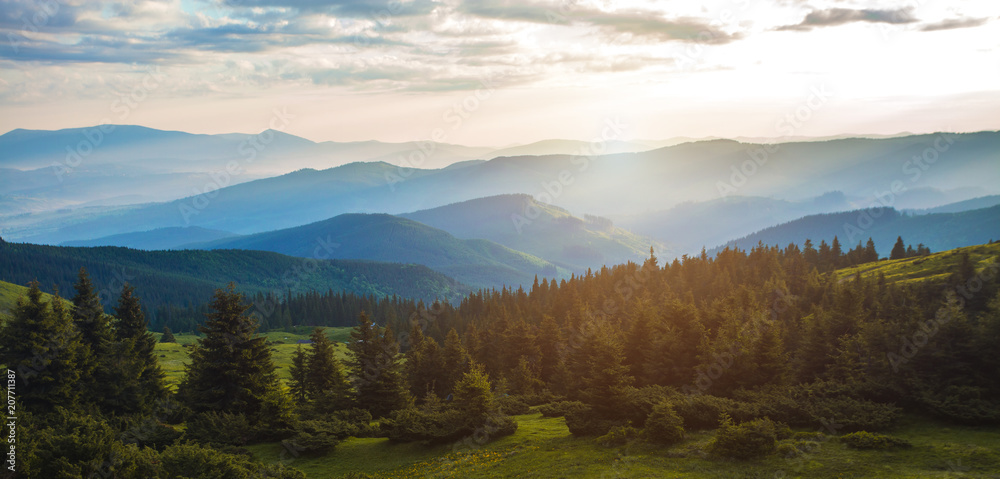 beautiful sunrise in the Carpathian mountains