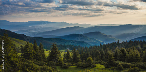 beautiful sunrise in the Carpathian mountains