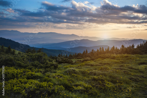 beautiful sunrise in the Carpathian mountains