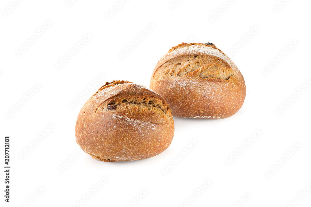 Fresh bread, rolls on white background