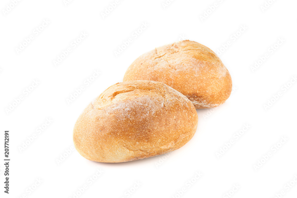 Fresh bread, rolls on white background