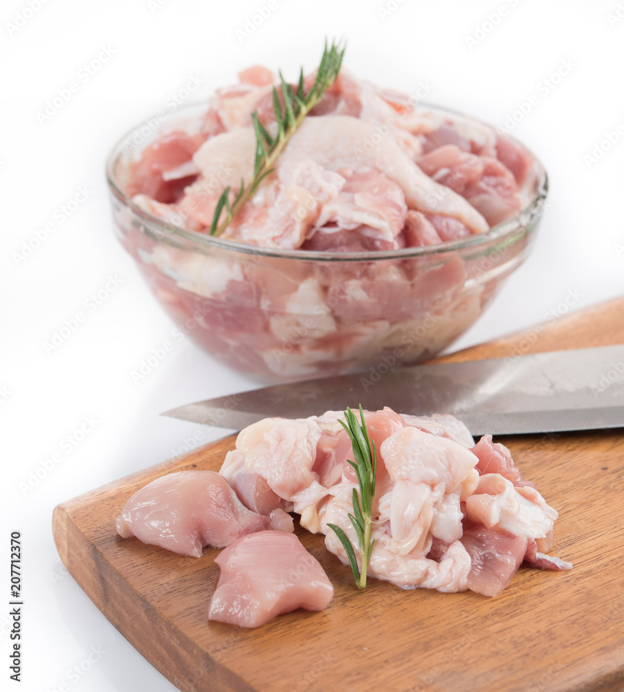 Piece raw chicken on wooden cutting board,Ready for Cooking Piece raw chicken on wooden cutting board,Ready for Cooking
