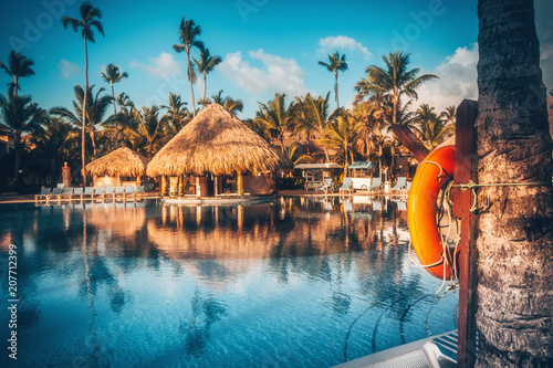 Tropical swimming pool in luxury resort, Punta Cana photo