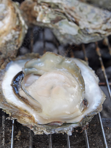 Fresh oysters on the grill. 