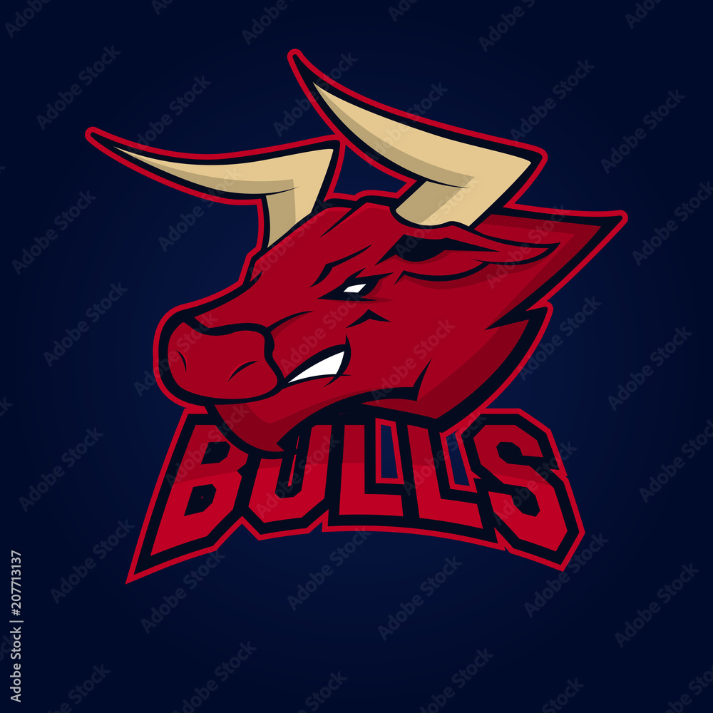 Bull mascot for sport teams. Bull, logo, symbol on a dark background.