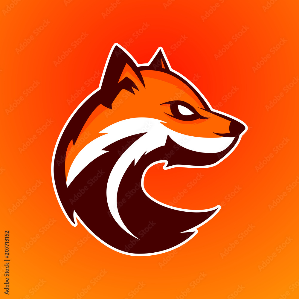 Modern professional logo for sport team. Fox mascot. Foxes, vector symbol on a dark background. Modern professional logo for sport team. Fox mascot. Foxes, vector symbol on a dark background.