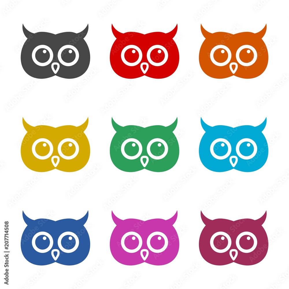 Owl icon, Owl logo, Owl illustration, color icons set