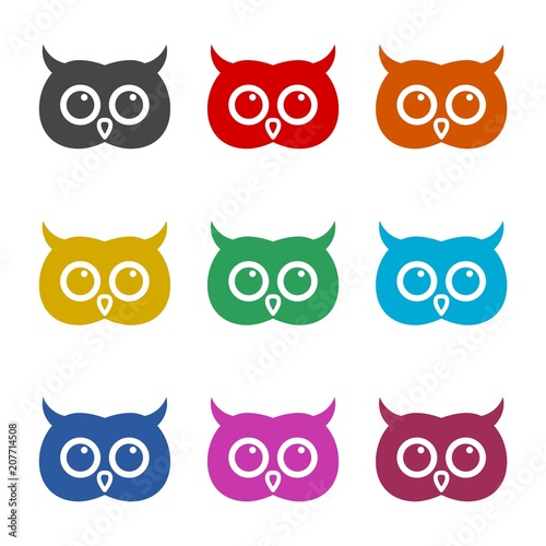 Owl icon, Owl logo, Owl illustration, color icons set