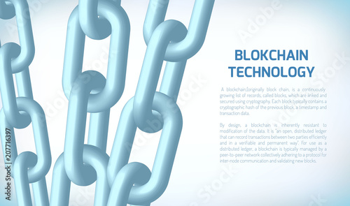Blockchain concept. Block chain. Crypto currency. Editable cryptocurrency template. 3D wireframe chain with digital blocks. Stock vector illustration