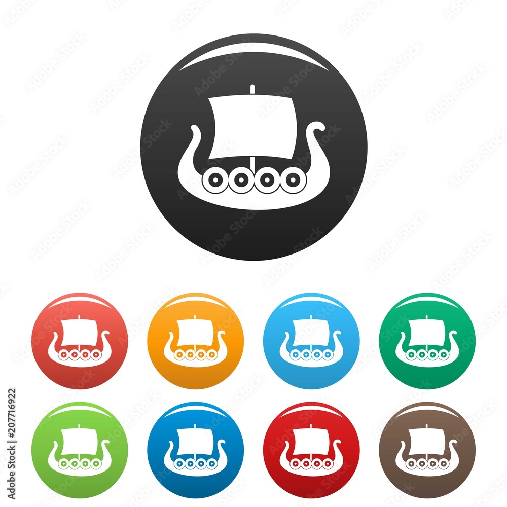Ship viking icon. Simple illustration of ship viking vector icons set color isolated on white Ship viking icon. Simple illustration of ship viking vector icons set color isolated on white