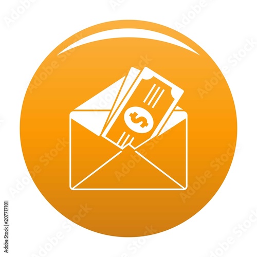 Money in envelope icon. Simple illustration of money in envelope vector icon for any design orange