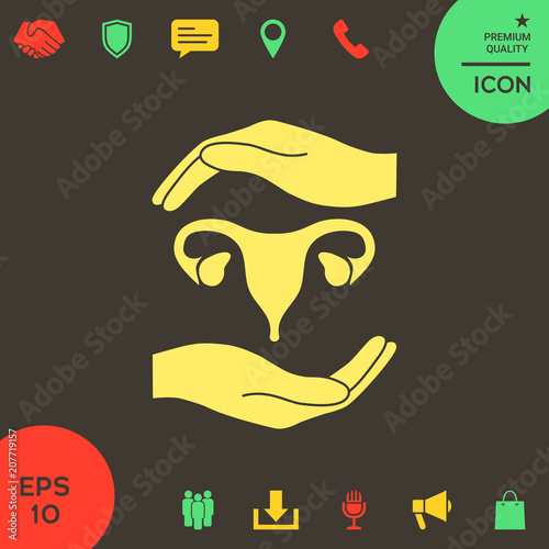 Hands holding Female uterus - protection symbol